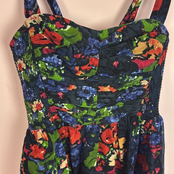 Anthropologie Dress size 0 HD Paris Paca Navy Blue Floral Corduroy Smocked Back - Picture 5 of 8